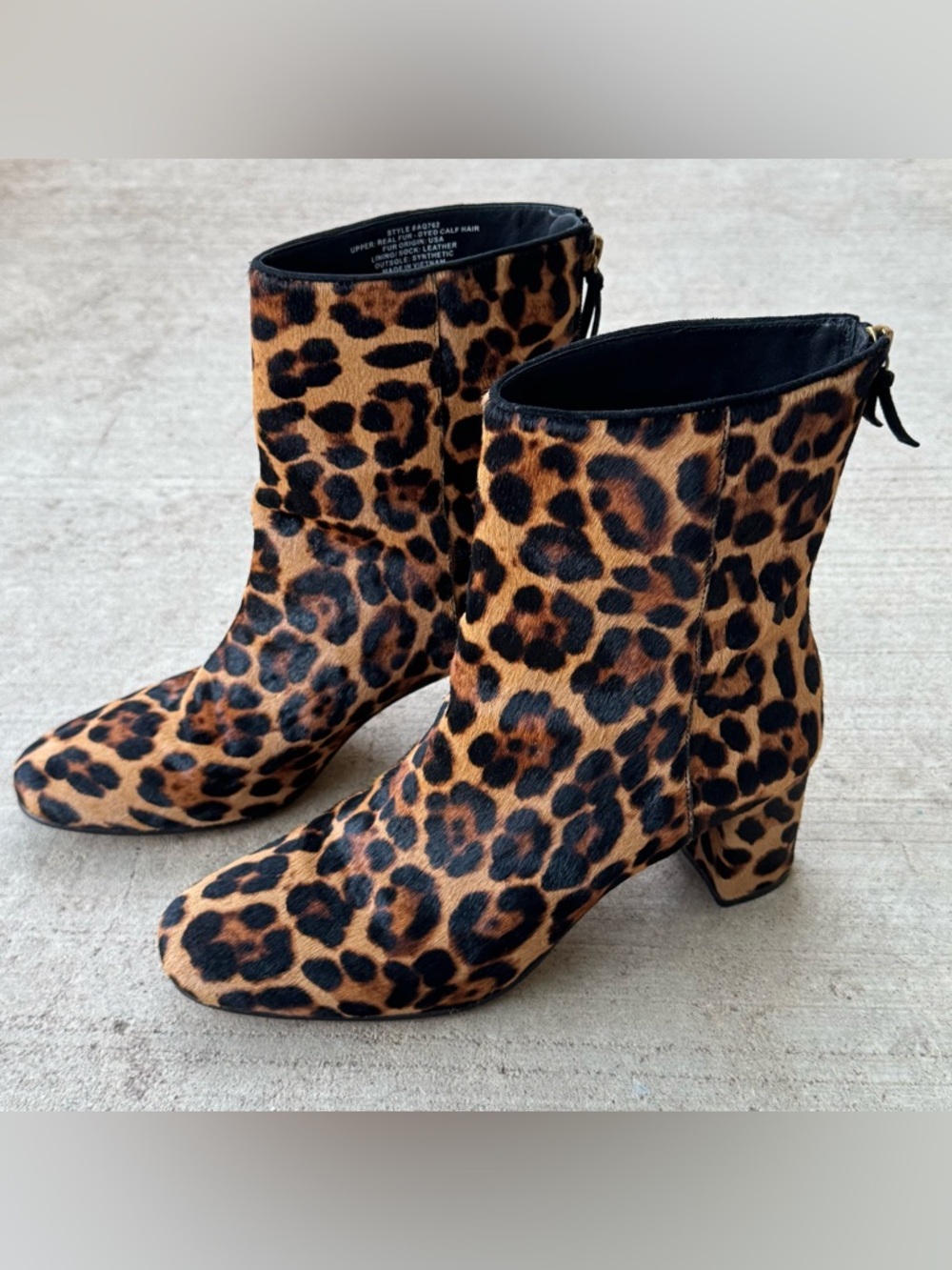 J.CREW Leopard Print Calf Hair Leather Zip-Up Boots Size 9